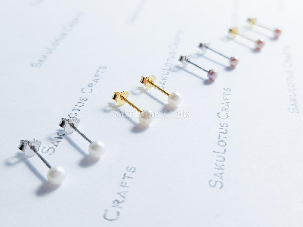 Freshwater Pearl Stud Earrings • 2mm 3mm 4mm 5mm 6mm 8mm 8.5mm • White Peach Pink Lavender Mauve • 925 Sterling Silver