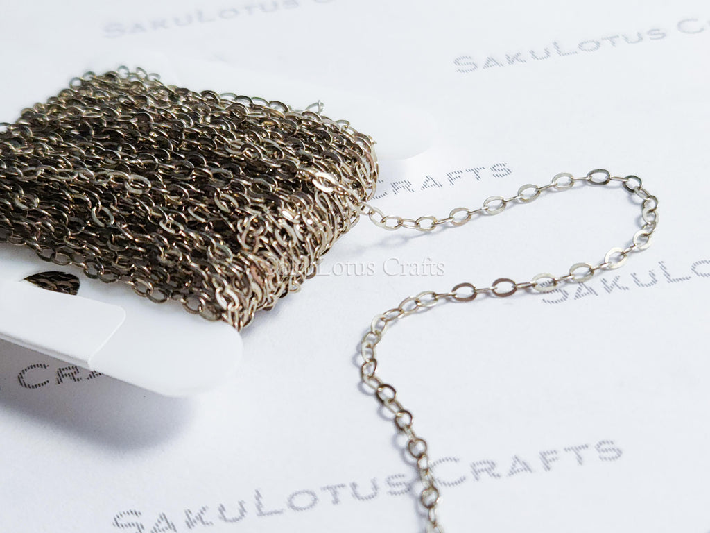 17.25" Oxidized 925 Sterling Silver Cable Chain • 1.5x2.0mm Flat Links • Jewelry Making Chain