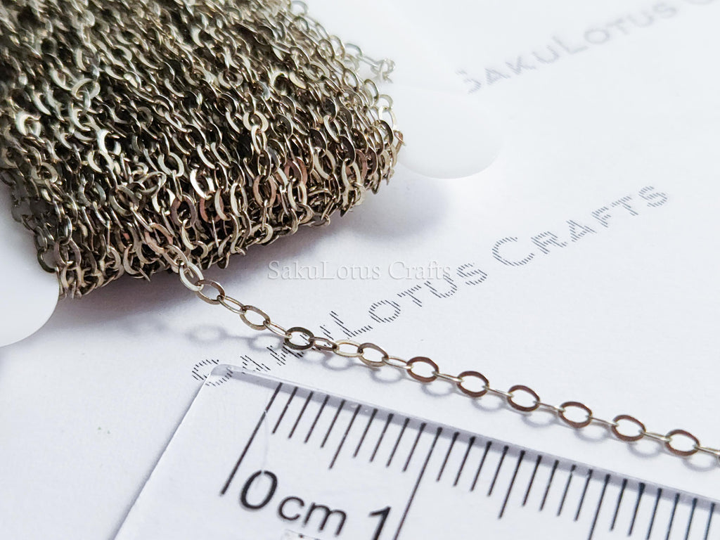 17.25" Oxidized 925 Sterling Silver Cable Chain • 1.5x2.0mm Flat Links • Jewelry Making Chain