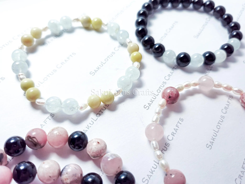 Natural Gemstone Stretch Bracelets • Freshwater Pearl Accents • Wholesale Crystal Jewelry • Resale Gift DIY Craft