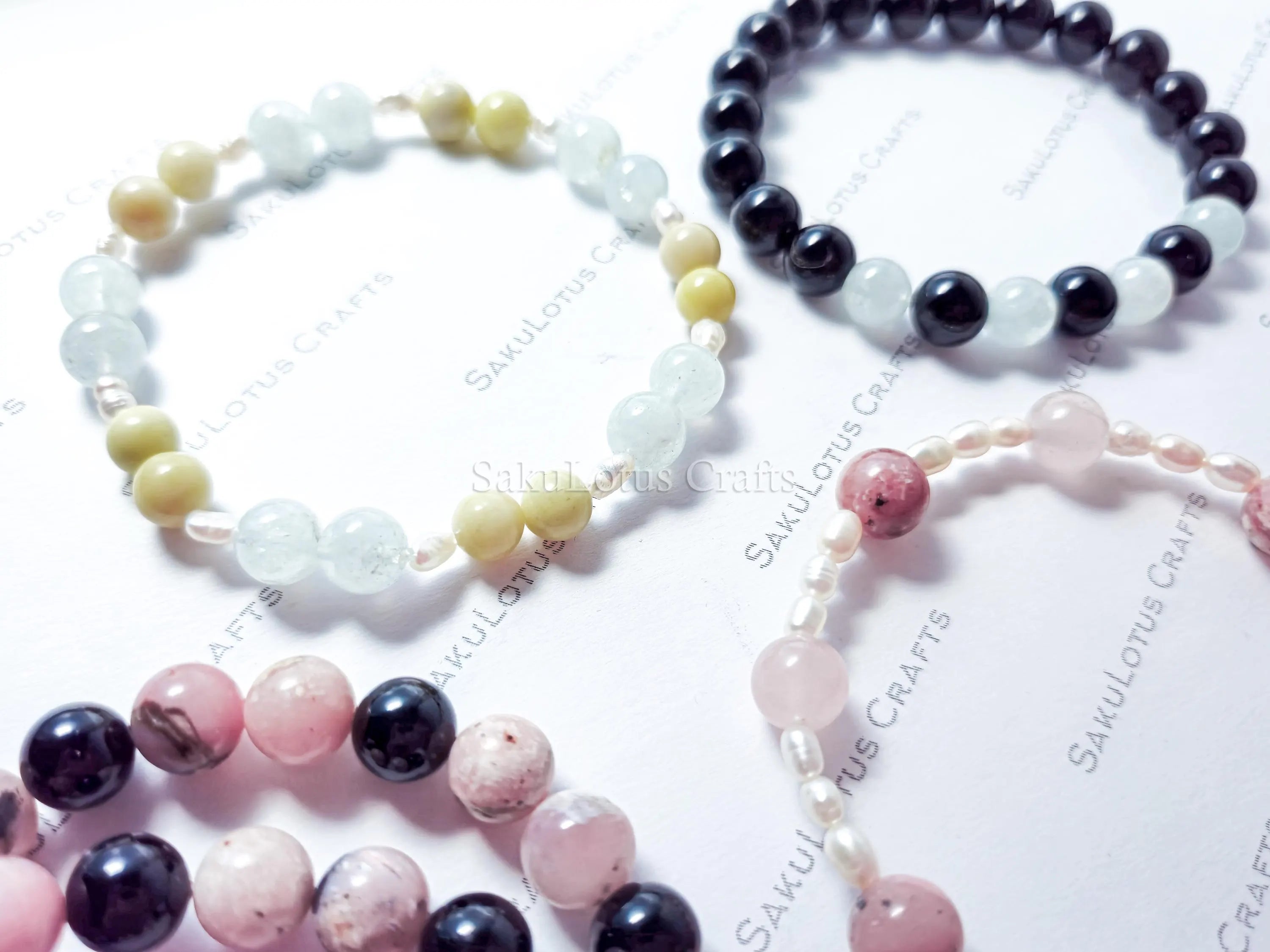Natural Gemstone Stretch Bracelets • Freshwater Pearl Accents • Wholesale Crystal Jewelry • Resale Gift DIY Craft