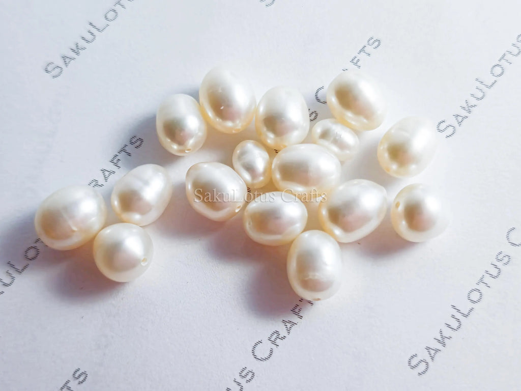 9–10mm Natural Freshwater Pearls • AA AAA Oval Rice Creamy White • Loose Pearl Beads • Jewelry Making Supplies