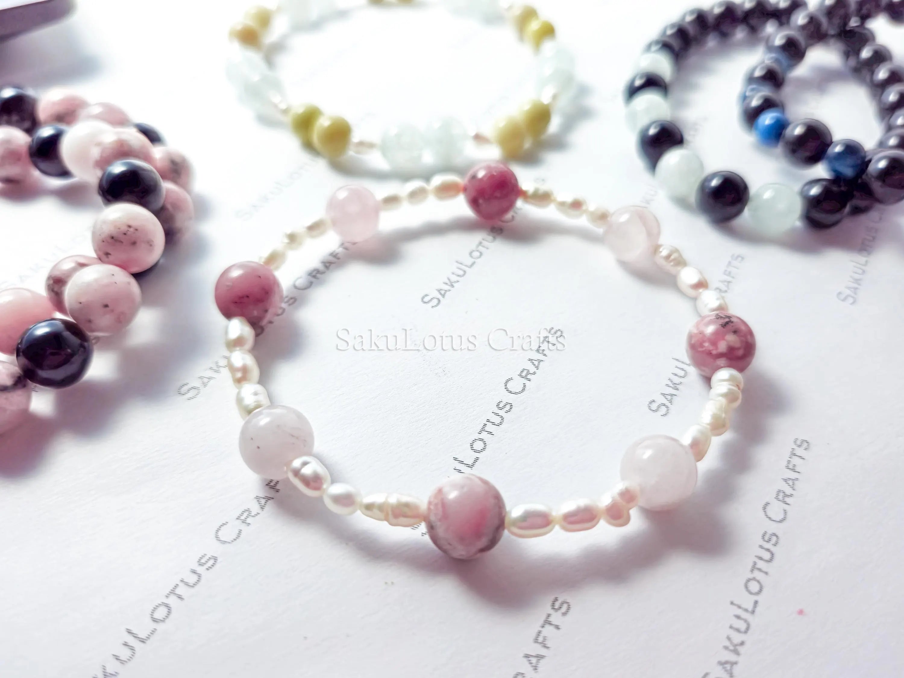 Natural Gemstone Stretch Bracelets • Freshwater Pearl Accents • Wholesale Crystal Jewelry • Resale Gift DIY Craft
