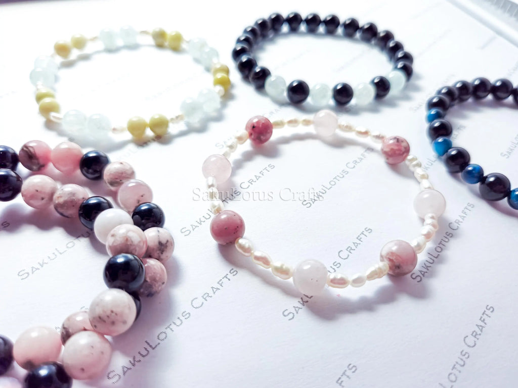 Natural Gemstone Stretch Bracelets • Freshwater Pearl Accents • Wholesale Crystal Jewelry • Resale Gift DIY Craft