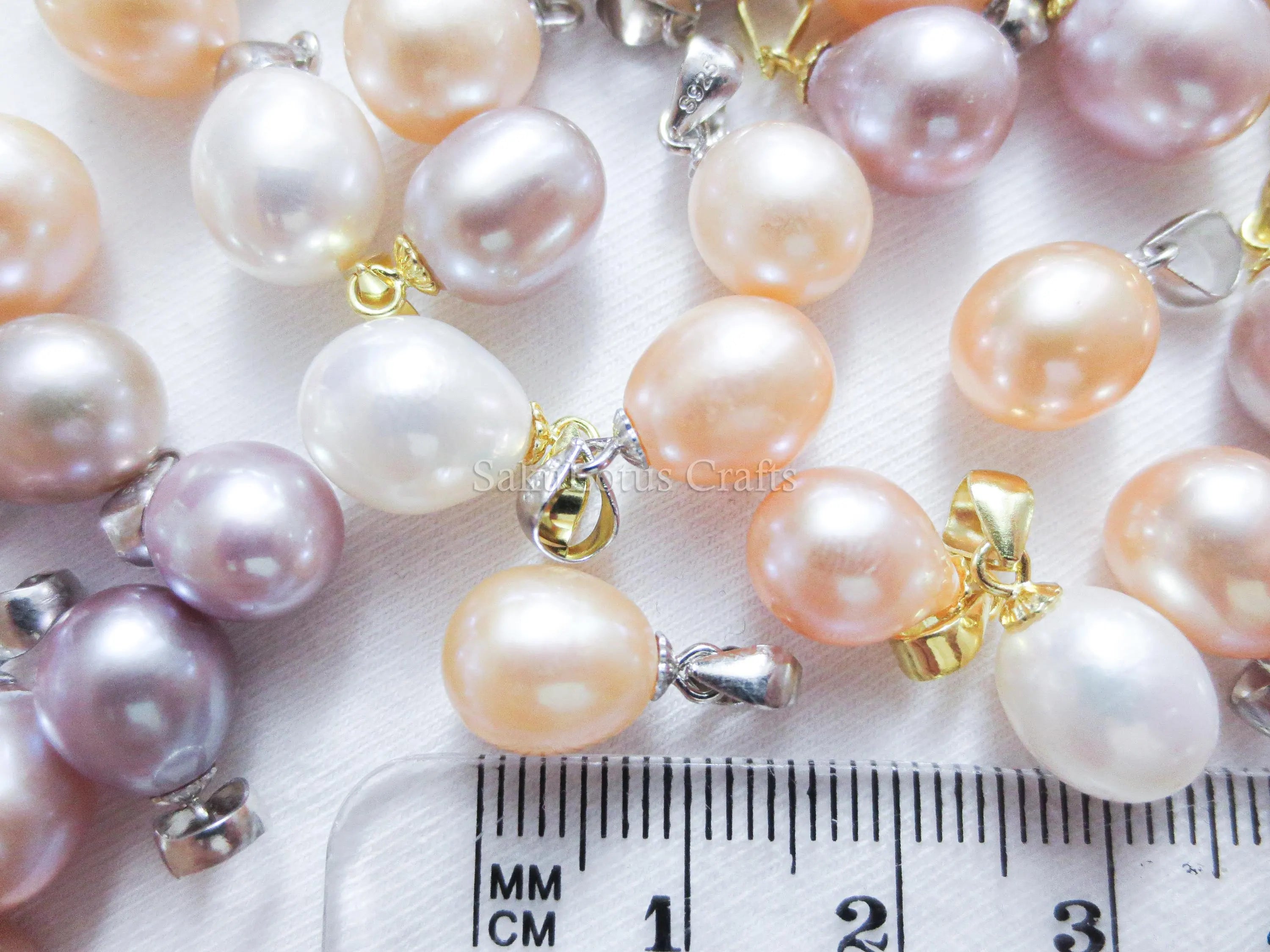 9-10mm Freshwater Pearl Pendant • 925 Sterling Silver Flower Cap Bail • White Peach Purple • Gold Rose Vermeil