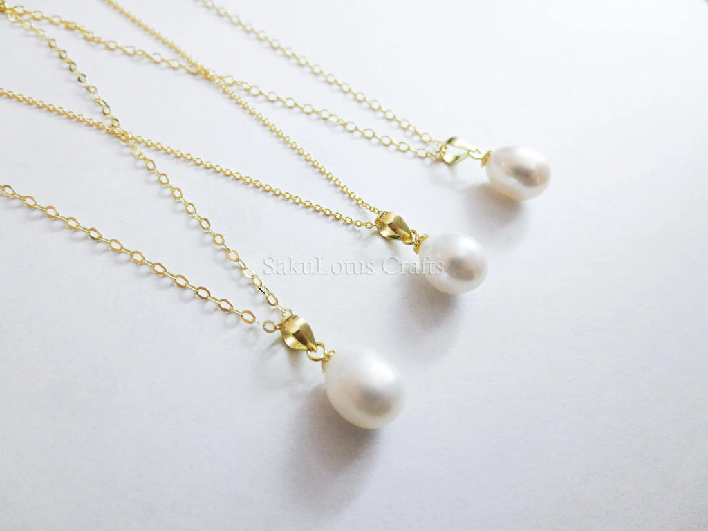 9-10mm Freshwater Pearl Pendant • 925 Sterling Silver Flower Cap Bail • White Peach Purple • Gold Rose Vermeil