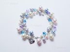 Sakura Blossom Pastels • Swarovski Pearl & Crystal Handmade Cluster Bracelet • 925 Sterling Silver Heart Chain • 1127 Designs