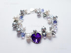 Swarovski Pearl & Crystal Handmade Cluster Bracelet • Purple Heart Charm • Sterling Silver Heart Chain • 1127 Designs