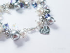 Swarovski Pearl & Crystal Handmade Cluster Bracelet • Purple Heart Charm • Sterling Silver Heart Chain • 1127 Designs