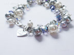 Swarovski Pearl & Crystal Handmade Cluster Bracelet • Purple Heart Charm • Sterling Silver Heart Chain • 1127 Designs
