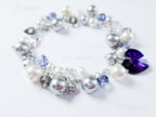 Swarovski Pearl & Crystal Handmade Cluster Bracelet • Purple Heart Charm • Sterling Silver Heart Chain • 1127 Designs