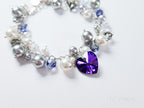 Swarovski Pearl & Crystal Handmade Cluster Bracelet • Purple Heart Charm • Sterling Silver Heart Chain • 1127 Designs