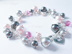 Swarovski Pearl & Crystal Handmade Cluster Bracelet • Pink Silver Charcoal • 925 Sterling Silver Heart Chain • 1127 Designs