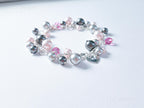 Swarovski Pearl & Crystal Handmade Cluster Bracelet • Pink Silver Charcoal • 925 Sterling Silver Heart Chain • 1127 Designs