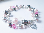 Swarovski Pearl & Crystal Handmade Cluster Bracelet • Pink Silver Charcoal • 925 Sterling Silver Heart Chain • 1127 Designs
