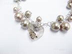 Swarovski Pearl & Heart Crystal Cluster Bracelet • Soft Taupe Greige • 925 Sterling Silver Heart Chain • 1127 Designs