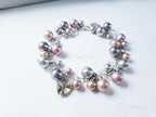 Swarovski Pearl & Heart Crystal Handmade Cluster Bracelet • Pink Taupe Mauve • 925 Sterling Silver Heart Chain • 1127 Designs