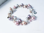 Swarovski Pearl & Heart Crystal Handmade Cluster Bracelet • Pink Taupe Mauve • 925 Sterling Silver Heart Chain • 1127 Designs