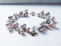 Swarovski Pearl & Heart Crystal Handmade Cluster Bracelet • Pink Taupe Mauve • 925 Sterling Silver Heart Chain • 1127 Designs