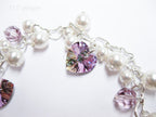 Swarovski White Pearl & Crystal Handmade Cluster Bracelet • Vitrail Light Heart Charms • 925 Sterling Silver • 1127 Designs