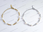 Natural Freshwater Pearl Bracelet • 6" Chunky Stainless Steel Chain • 18K Gold or Silver Finish • Adjustable Extender