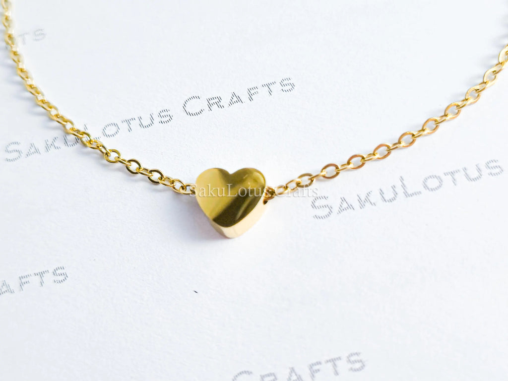 Heart Chain Bracelet or Necklace • Gold Silver Rose Stainless Steel • 3D Puffed Heart • Adjustable Length