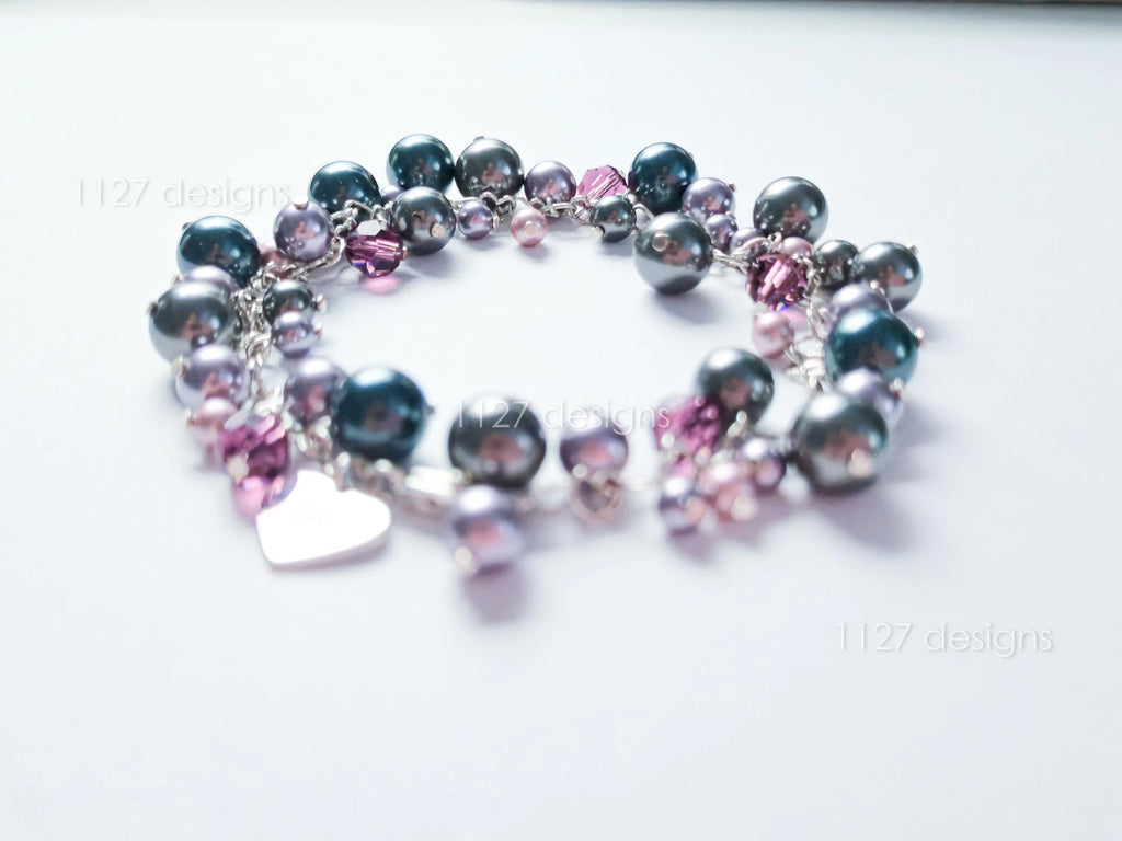 Deep Plum Mauve Midnight Blue Swarovski Cluster Bracelet • 925 Sterling Silver • 1127 Designs