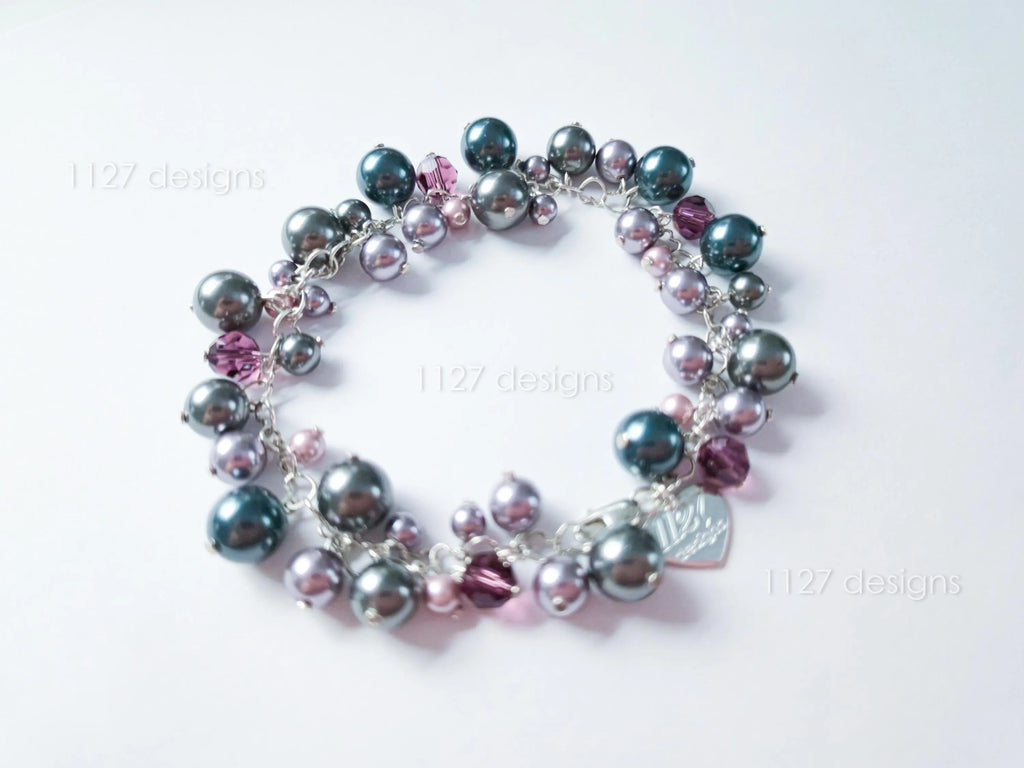 Deep Plum Mauve Midnight Blue Swarovski Cluster Bracelet • 925 Sterling Silver • 1127 Designs