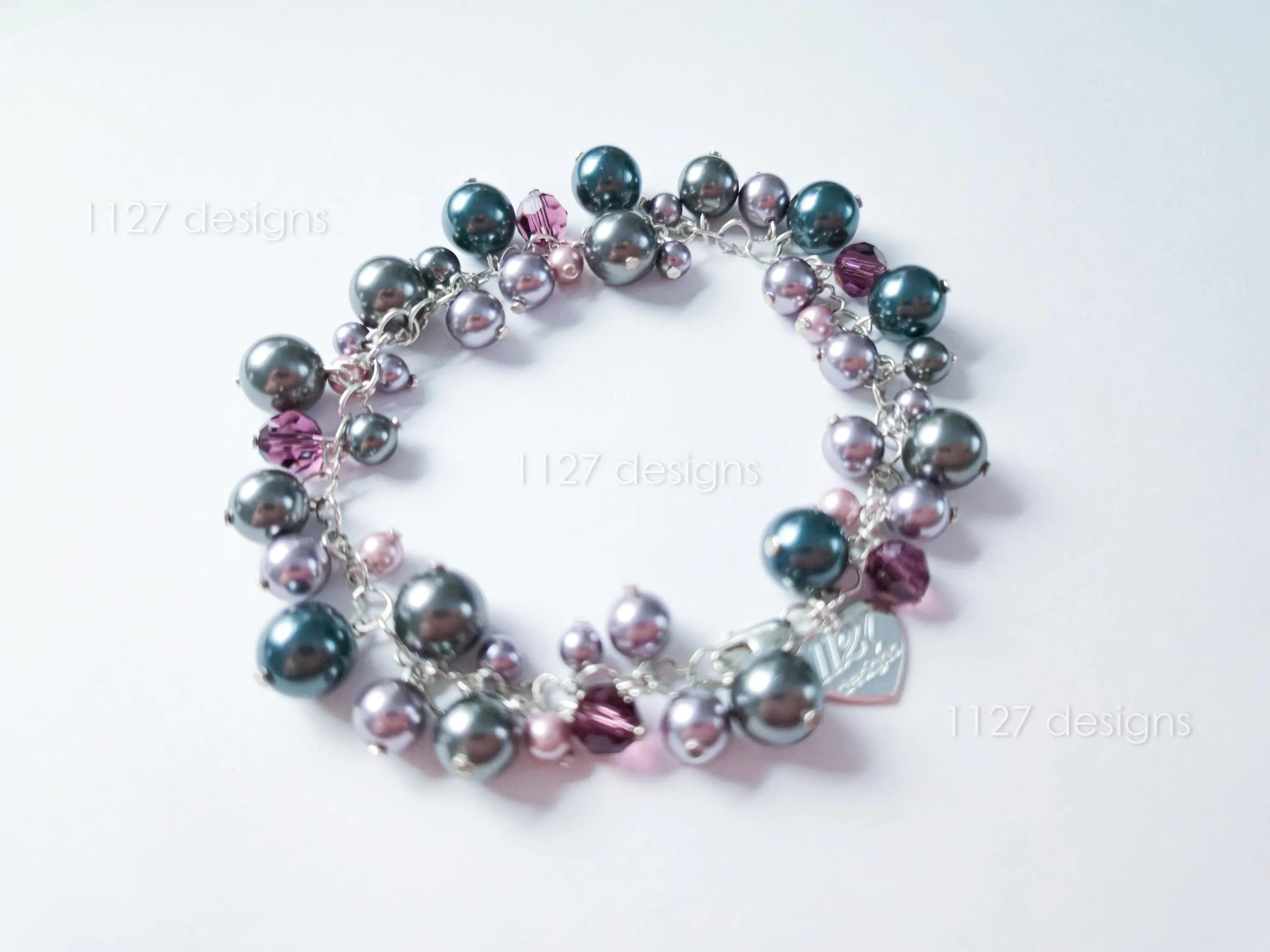 Deep Plum Mauve Midnight Blue Swarovski Cluster Bracelet • 925 Sterling Silver • 1127 Designs