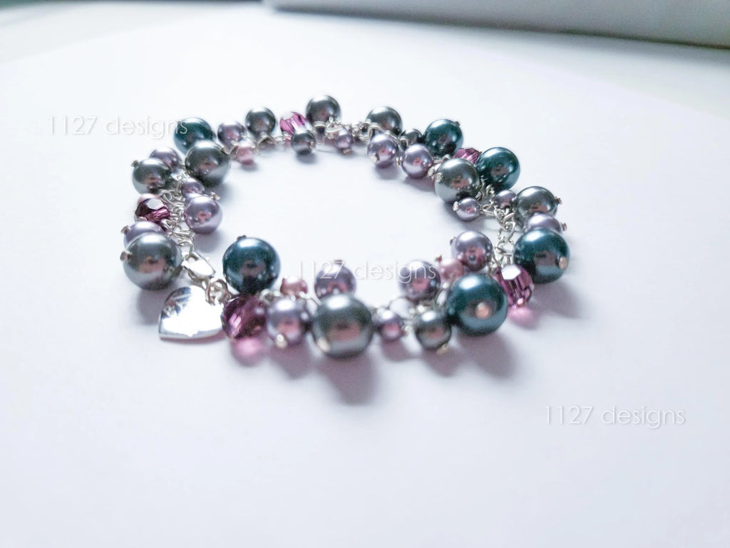 Deep Plum Mauve Midnight Blue Swarovski Cluster Bracelet • 925 Sterling Silver • 1127 Designs