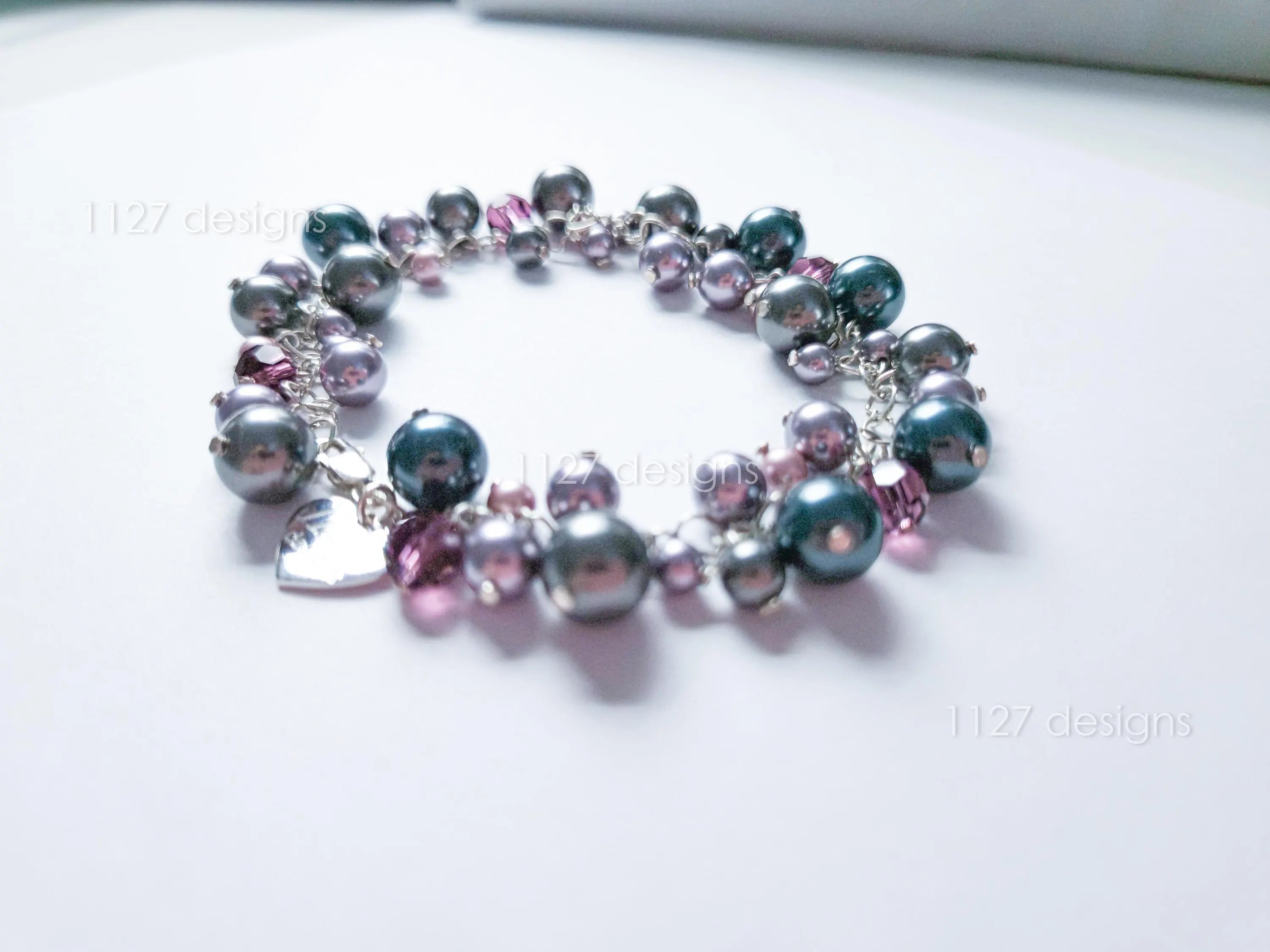Deep Plum Mauve Midnight Blue Swarovski Cluster Bracelet • 925 Sterling Silver • 1127 Designs