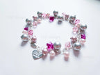Pink Sakura Flower Swarovski Cluster Handmade Bracelet • Sterling Silver Heart Chain • Gift Jewelry • 1127 Designs