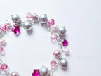 Pink Sakura Flower Swarovski Cluster Handmade Bracelet • Sterling Silver Heart Chain • Gift Jewelry • 1127 Designs