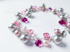 Pink Sakura Flower Swarovski Cluster Handmade Bracelet • Sterling Silver Heart Chain • Gift Jewelry • 1127 Designs
