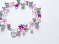Pink Sakura Flower Swarovski Cluster Handmade Bracelet • Sterling Silver Heart Chain • Gift Jewelry • 1127 Designs