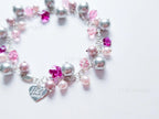 Pink Sakura Flower Swarovski Cluster Handmade Bracelet • Sterling Silver Heart Chain • Gift Jewelry • 1127 Designs