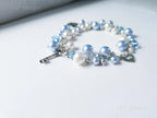 Lock & Key Swarovski Cluster Bracelet • Icy Blue White Pearls & Crystals • Sterling Silver Heart Chain • 1127 Designs