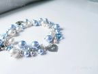 Lock & Key Swarovski Cluster Bracelet • Icy Blue White Pearls & Crystals • Sterling Silver Heart Chain • 1127 Designs