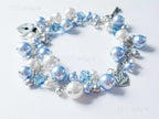 Lock & Key Swarovski Cluster Bracelet • Icy Blue White Pearls & Crystals • Sterling Silver Heart Chain • 1127 Designs