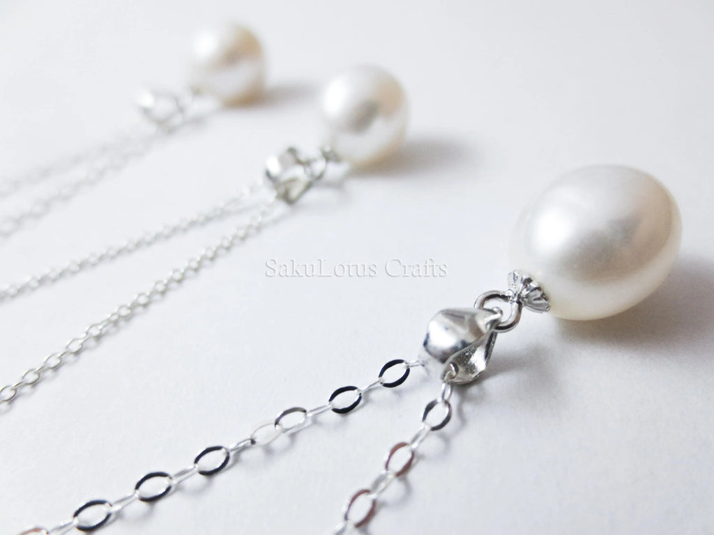 9-10mm Freshwater Pearl Pendant • 925 Sterling Silver Flower Cap Bail • White Peach Purple • Gold Rose Vermeil
