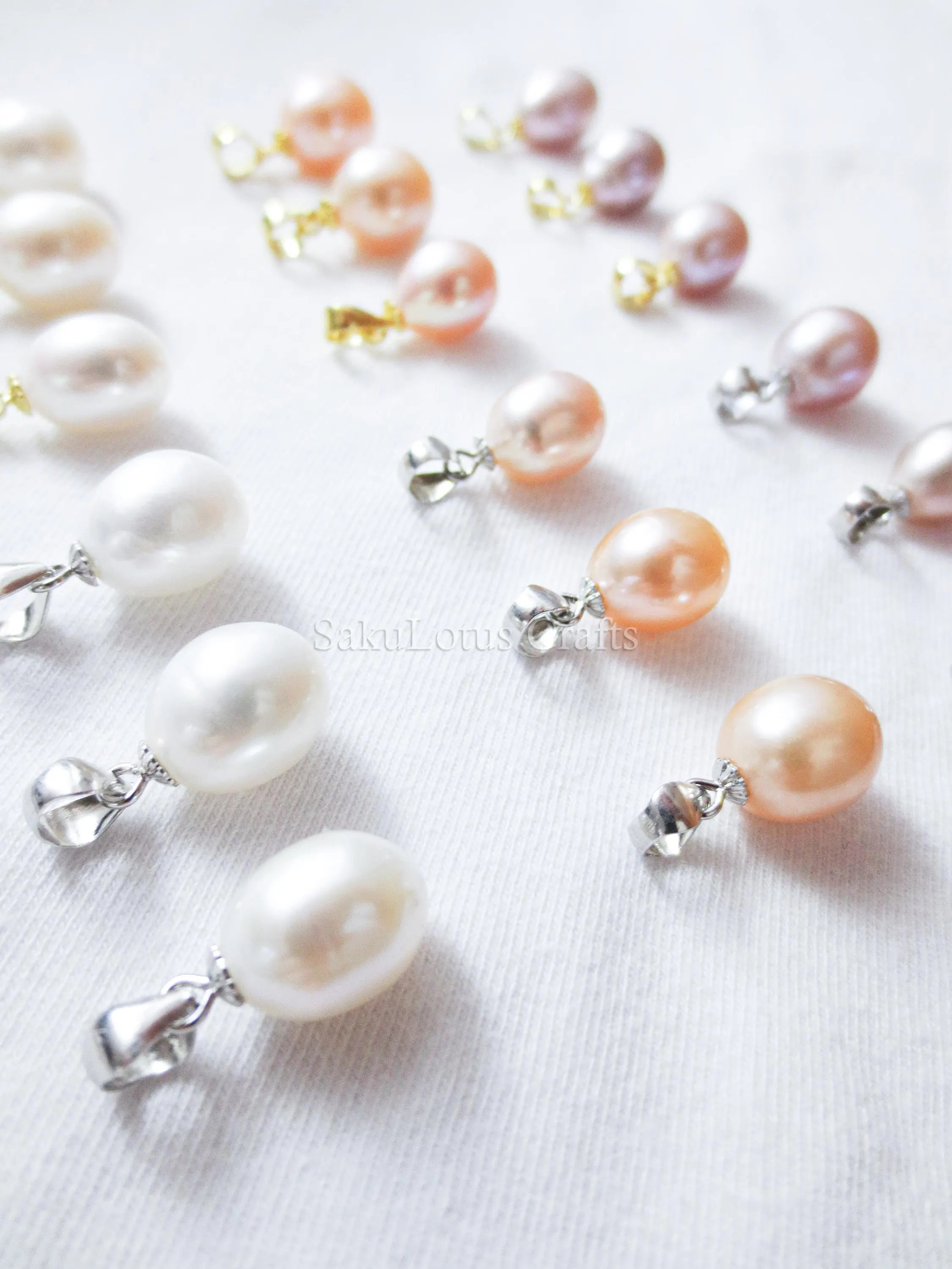 9-10mm Freshwater Pearl Pendant • 925 Sterling Silver Flower Cap Bail • White Peach Purple • Gold Rose Vermeil