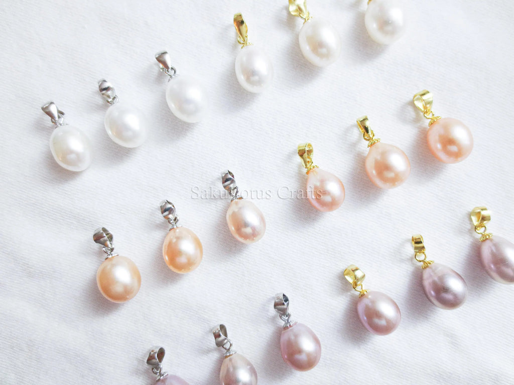 9-10mm Freshwater Pearl Pendant • 925 Sterling Silver Flower Cap Bail • White Peach Purple • Gold Rose Vermeil