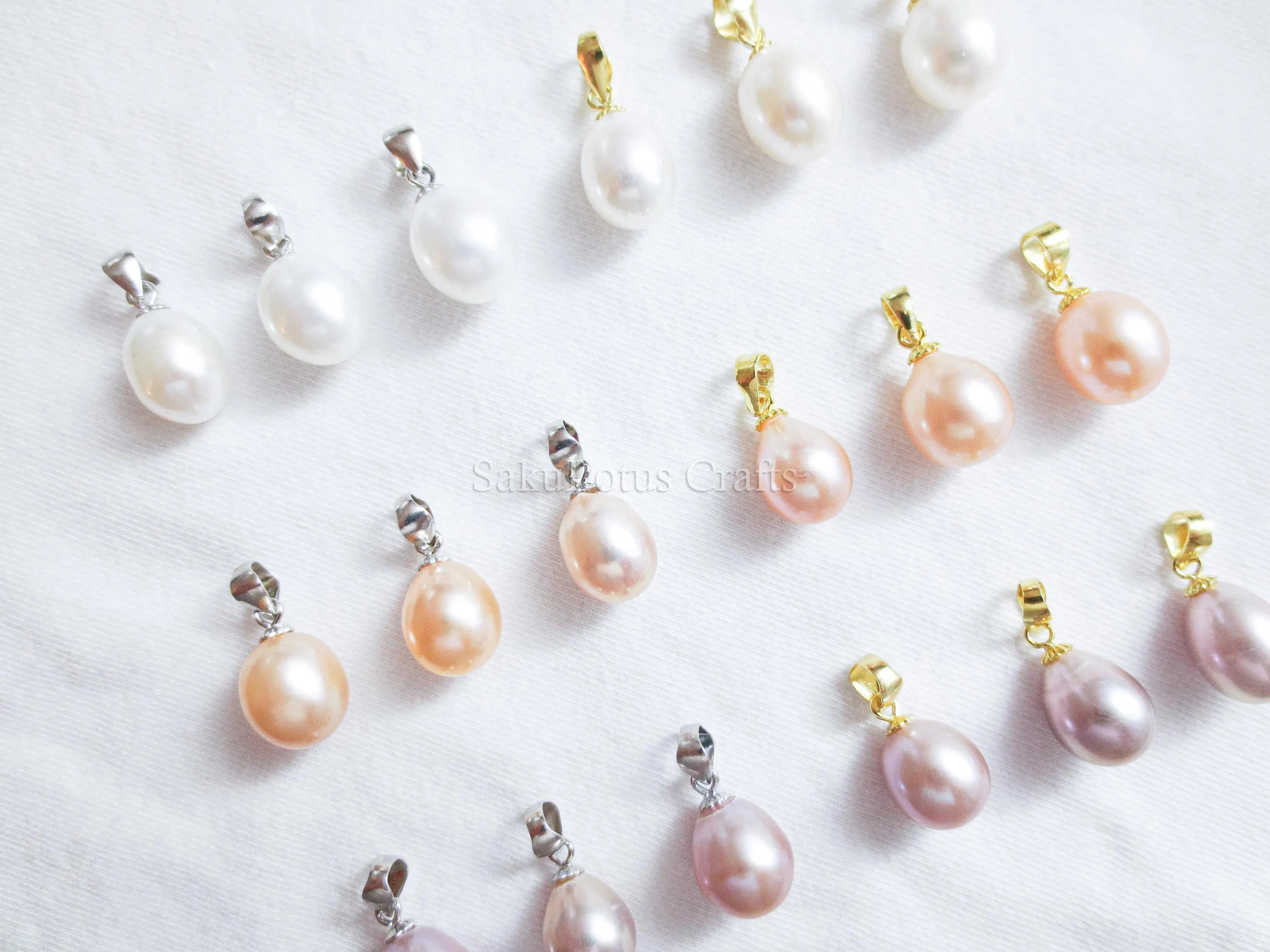 9-10mm Freshwater Pearl Pendant • 925 Sterling Silver Flower Cap Bail • White Peach Purple • Gold Rose Vermeil