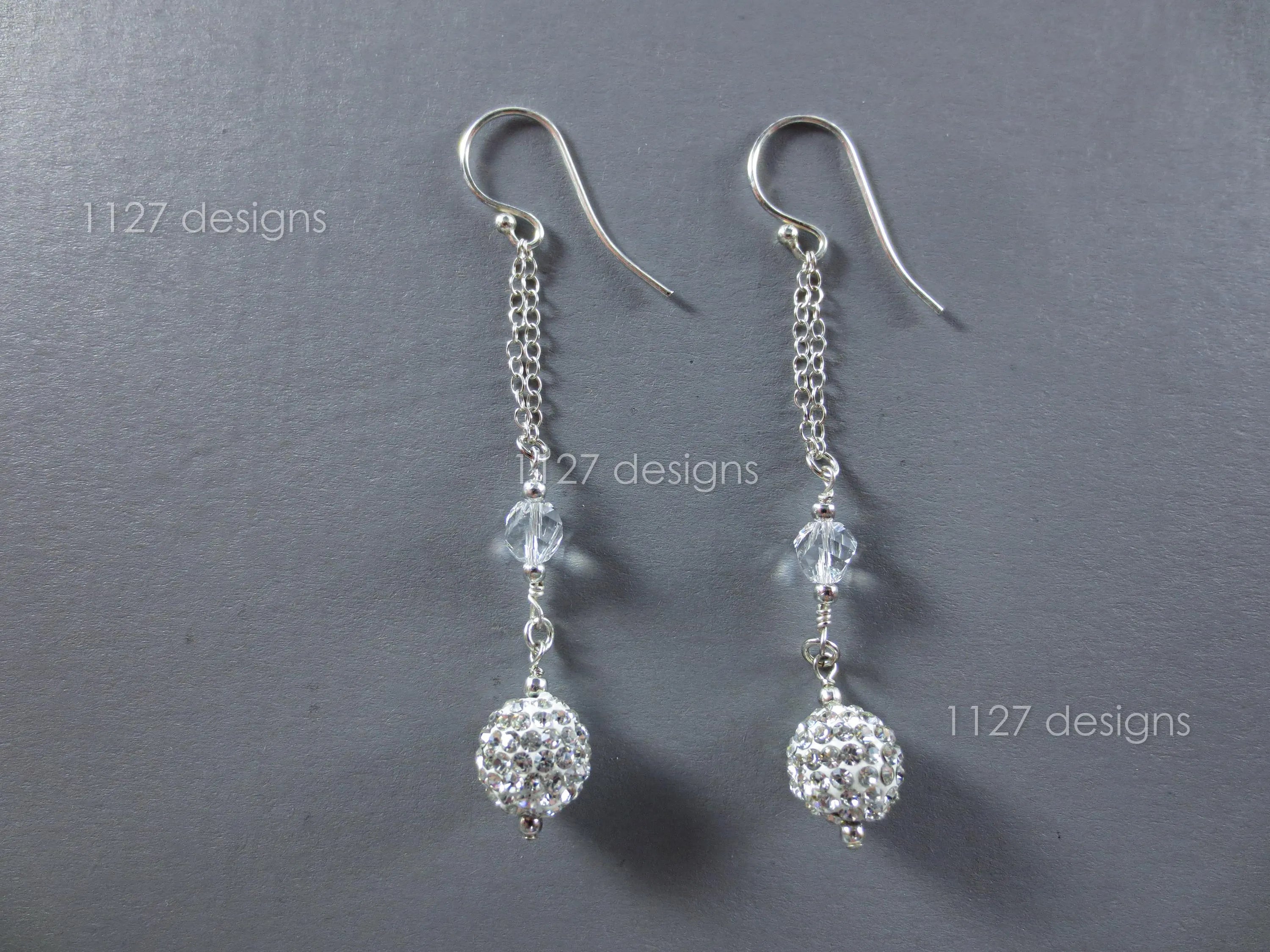 925 Sterling Silver Drop Earrings • Handmade Swarovski Crystal & Pavé Bead • 7cm Long Dangle Chain • Sparkly Modern Jewelry • 1127 Designs