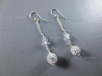 925 Sterling Silver Drop Earrings • Handmade Swarovski Crystal & Pavé Bead • 7cm Long Dangle Chain • Sparkly Modern Jewelry • 1127 Designs