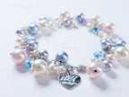 Sakura Blossom Pastels • Swarovski Pearl & Crystal Handmade Cluster Bracelet • 925 Sterling Silver Heart Chain • 1127 Designs