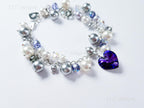 Swarovski Pearl & Crystal Handmade Cluster Bracelet • Purple Heart Charm • Sterling Silver Heart Chain • 1127 Designs