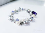Swarovski Pearl & Crystal Handmade Cluster Bracelet • Purple Heart Charm • Sterling Silver Heart Chain • 1127 Designs