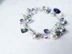 Swarovski Pearl & Crystal Handmade Cluster Bracelet • Purple Heart Charm • Sterling Silver Heart Chain • 1127 Designs