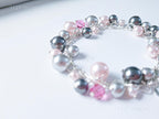 Swarovski Pearl & Crystal Handmade Cluster Bracelet • Pink Silver Charcoal • 925 Sterling Silver Heart Chain • 1127 Designs